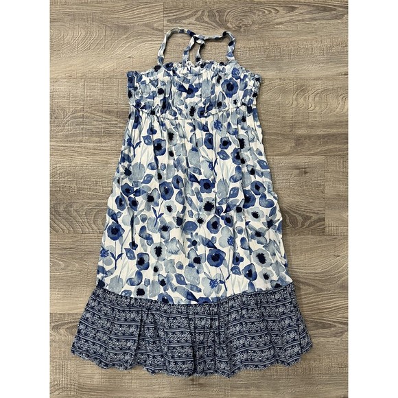 OshKosh Genuine Kids Baby Girls Maxi Dress Sz 3T Wide Strap Dark Blue Floral EUC - Picture 1 of 15
